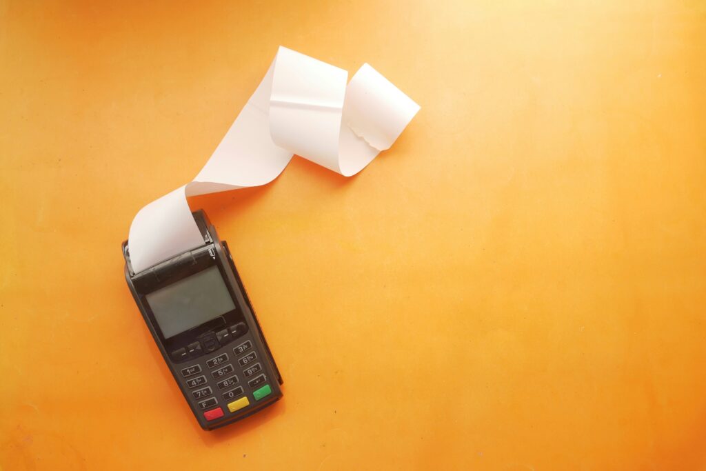 Payment terminal with blank paper